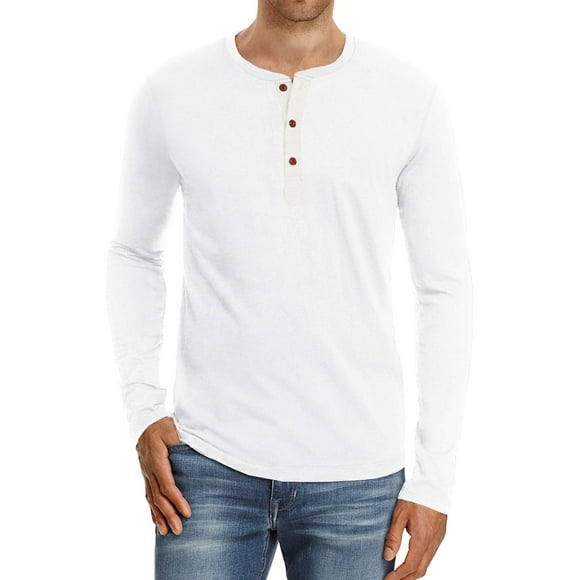 Iceglad Mens Fashion Casual Front Placket Basic Long Sleeve Henley T-Shirts