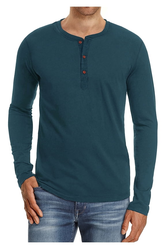 Mens Fashion Casual Front Placket Basic Long Sleeve Henley T-Shirts