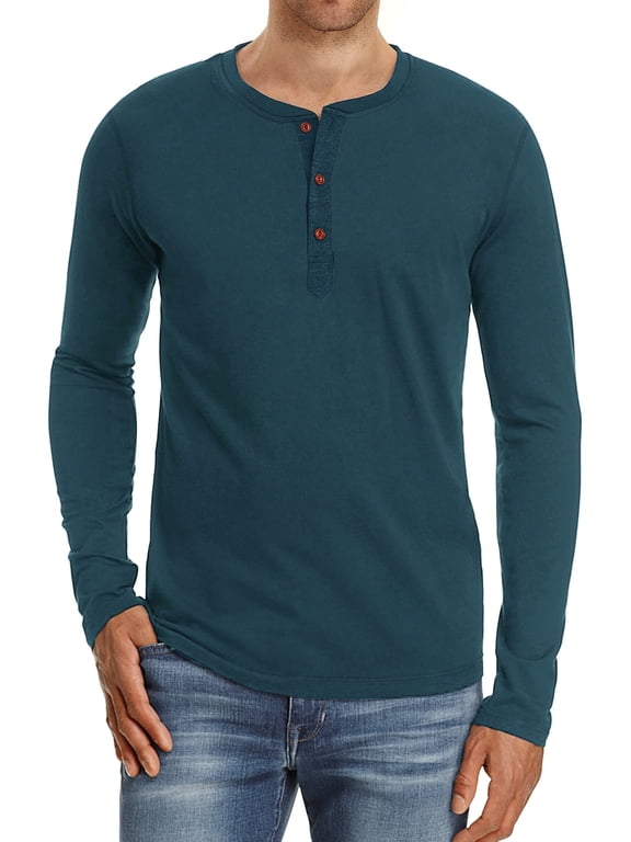 Mens Fashion Casual Front Placket Basic Long Sleeve Henley T-Shirts