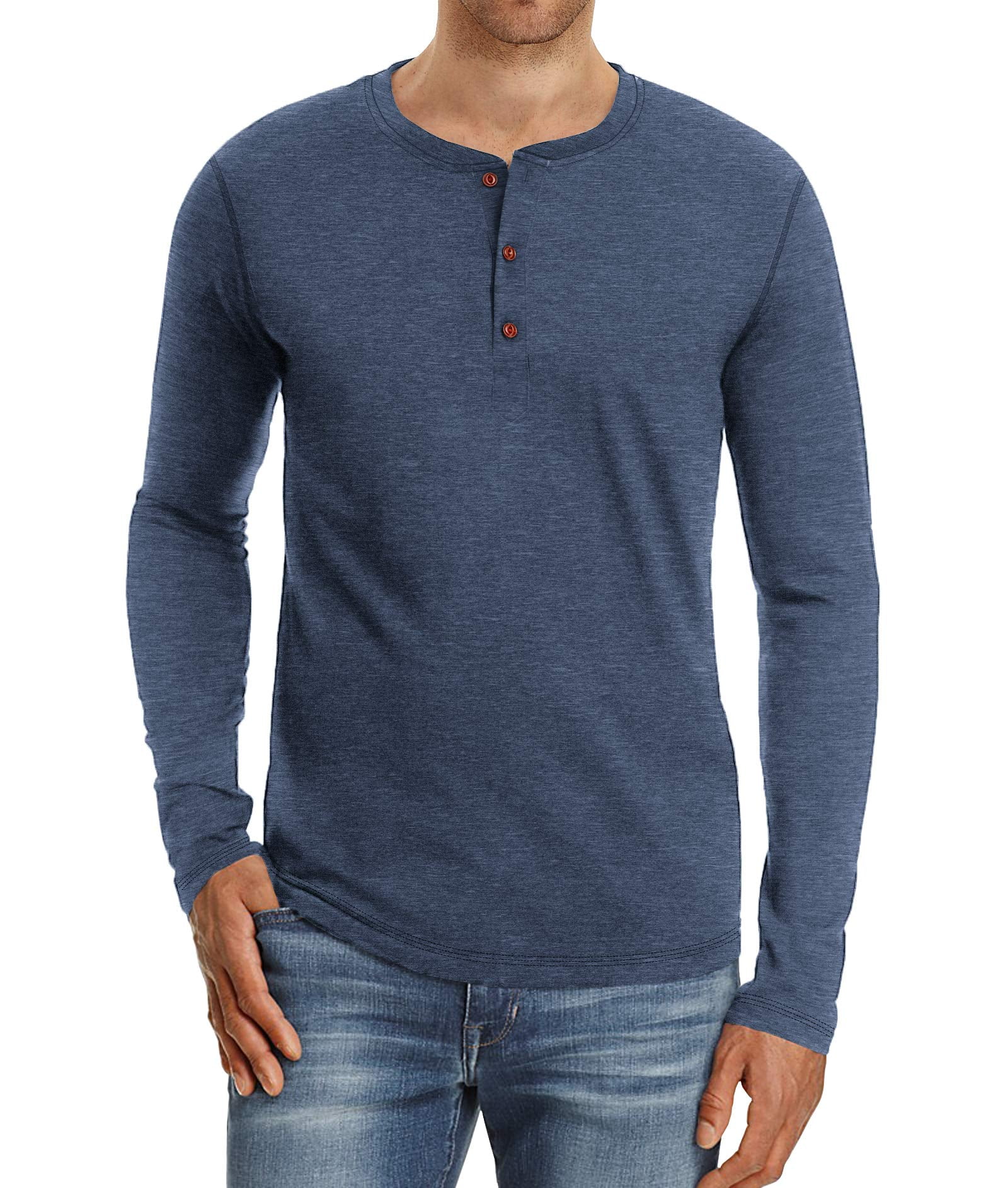 Mens Fashion Casual Front Placket Basic Long Sleeve Henley T-Shirts