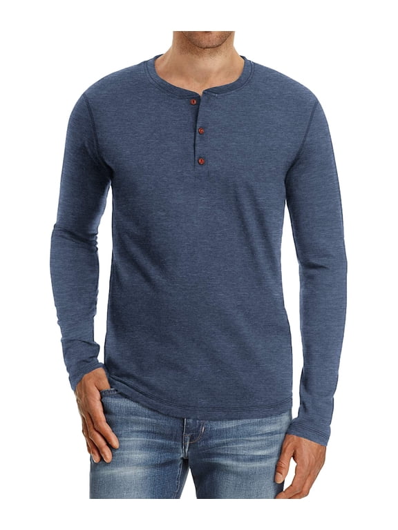 Mens Fashion Casual Front Placket Basic Long Sleeve Henley T-Shirts