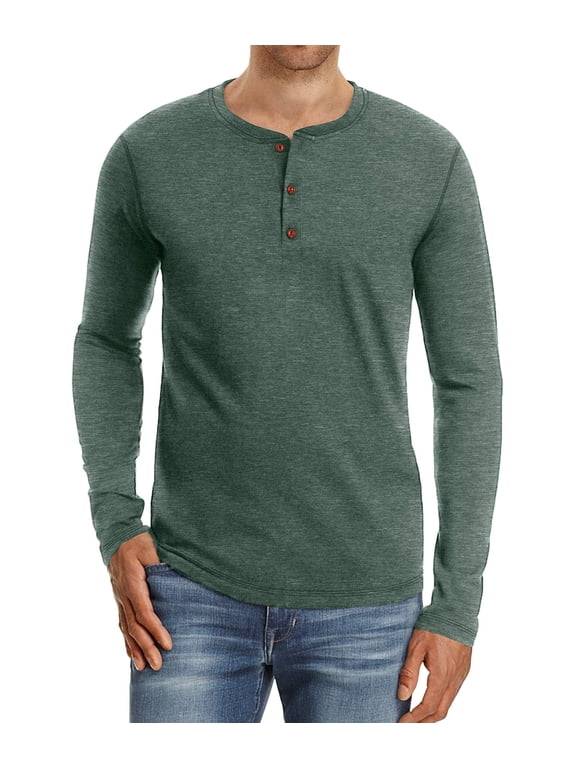 Mens Fashion Casual Front Placket Basic Long Sleeve Henley T-Shirts