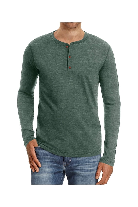 Mens Fashion Casual Front Placket Basic Long Sleeve Henley T-Shirts