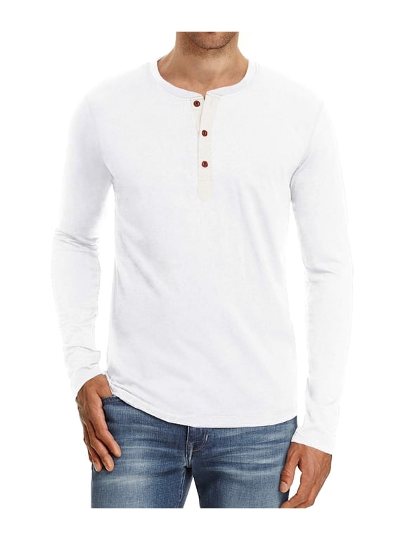Mens Fashion Casual Front Placket Basic Long Sleeve Henley T-Shirts