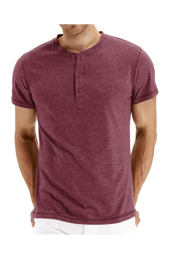 Mens Fashion Casual Front Placket Basic Short Sleeve Henley T-Shirts