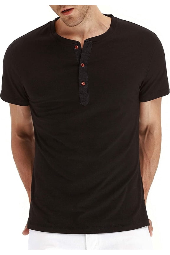 Mens Fashion Casual Front Placket Basic Short Sleeve Henley T-Shirts