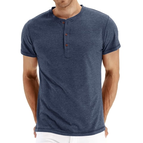 Mens Fashion Casual Front Placket Basic Short Sleeve Henley T-Shirts