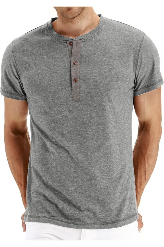 Mens Fashion Casual Front Placket Basic Short Sleeve Henley T-Shirts