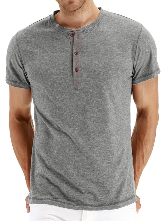 Mens Fashion Casual Front Placket Basic Short Sleeve Henley T-Shirts