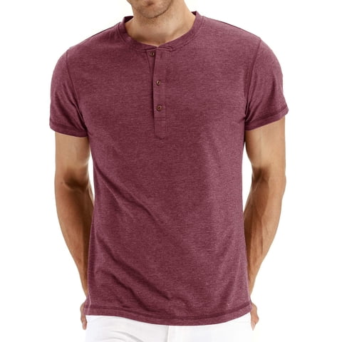 Mens Fashion Casual Front Placket Basic Short Sleeve Henley T-Shirts