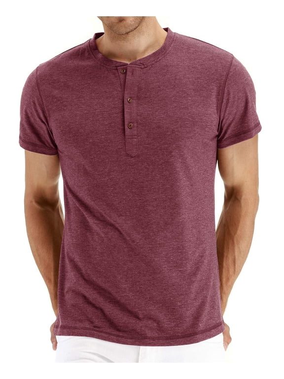 Mens Fashion Casual Front Placket Basic Short Sleeve Henley T-Shirts