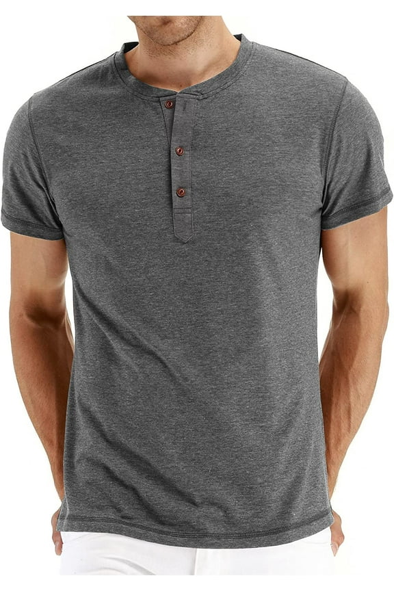 Mens Fashion Casual Front Placket Basic Short Sleeve Henley T-Shirts