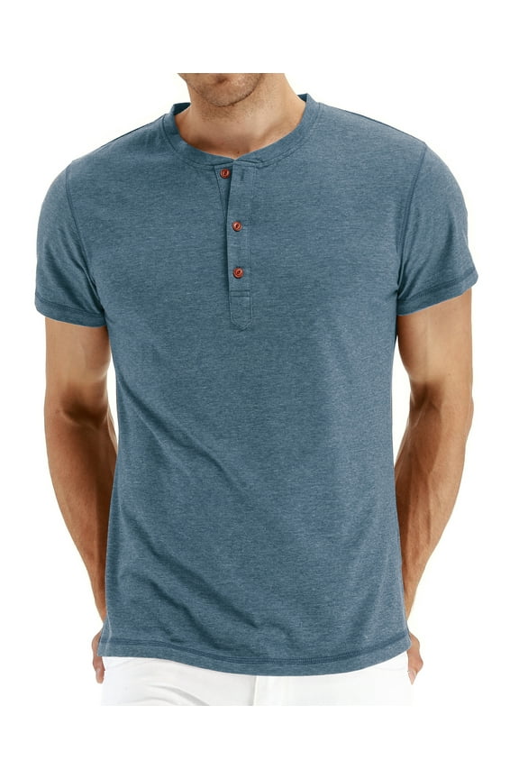 Mens Fashion Casual Front Placket Basic Short Sleeve Henley T-Shirts