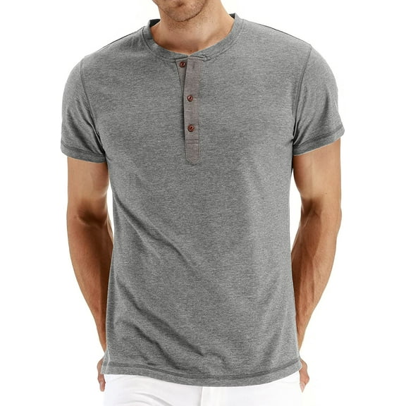 Iceglad Mens Fashion Casual Front Placket Basic Short Sleeve Henley T-Shirts