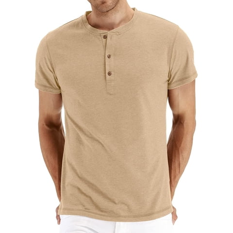 Mens Fashion Casual Front Placket Basic Short Sleeve Henley T-Shirts