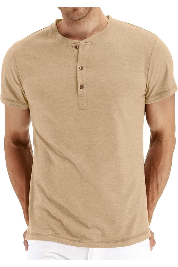 Mens Fashion Casual Front Placket Basic Short Sleeve Henley T-Shirts