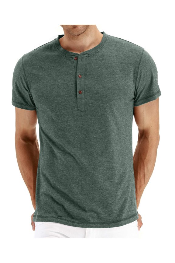 Mens Fashion Casual Front Placket Basic Short Sleeve Henley T-Shirts