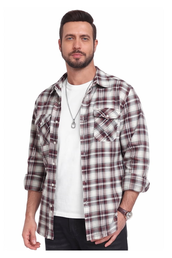 Mens Brushed-flannel check shirt Plaid Shirt Long Sleeve Button Down Casual Buffalo Check Shirt Soft Lightweight Shacket Jacket for Men Fall Winter with Pockets
