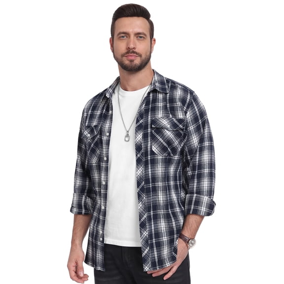 Iceglad Mens Brushed-flannel check shirt Plaid Shirt Long Sleeve Button Down Casual Buffalo Check Shirt Soft Lightweight Shacket Jacket for Men Fall Winter with Pockets