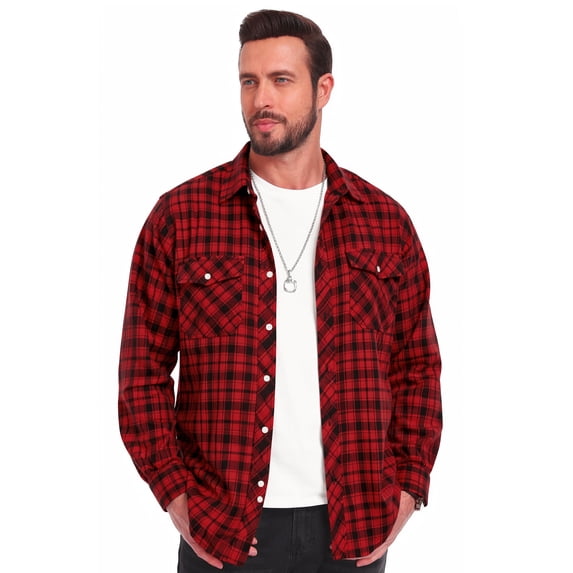 Iceglad Mens Brushed-flannel check shirt Plaid Shirt Long Sleeve Button Down Casual Buffalo Check Shirt Soft Lightweight Shacket Jacket for Men Fall Winter with Pockets