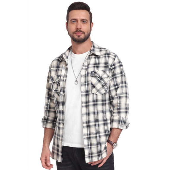 Iceglad Mens Brushed-flannel check shirt Plaid Shirt Long Sleeve Button Down Casual Buffalo Check Shirt Soft Lightweight Shacket Jacket for Men Fall Winter with Pockets