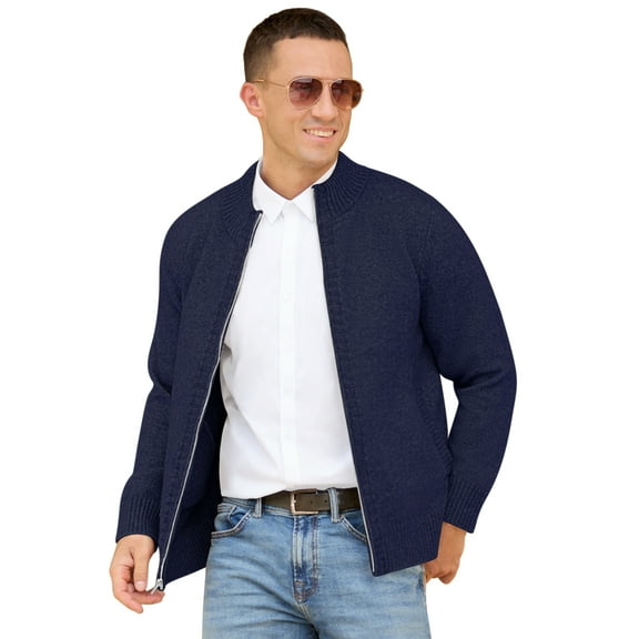 Iceglad Mens Full Zip Cardigan Sweater Casual Stand Collar Regular Fit Knit Sweater Fall Winter Ribbed Cardigan