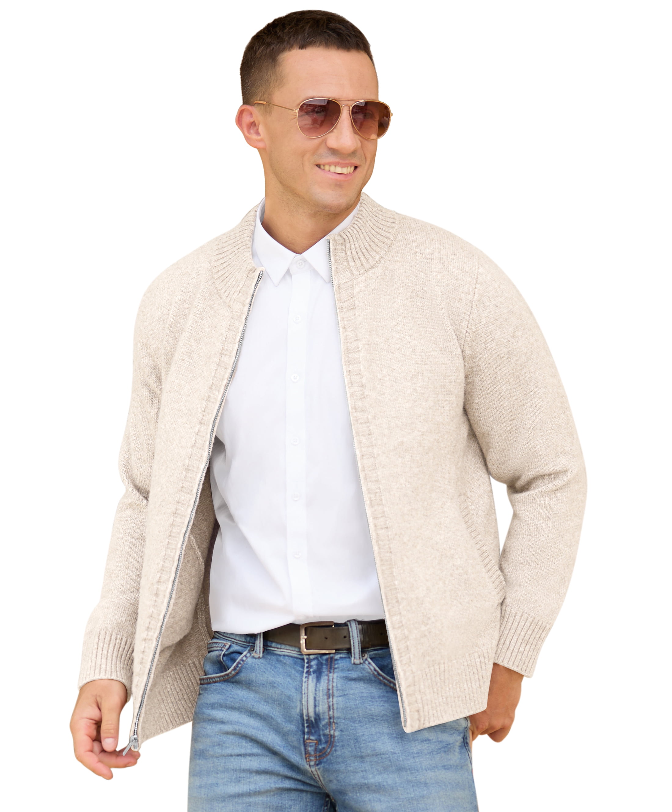 Men’s Zip-Up Cardigan Sweater with Collar – All-Season Smart Casual Layer