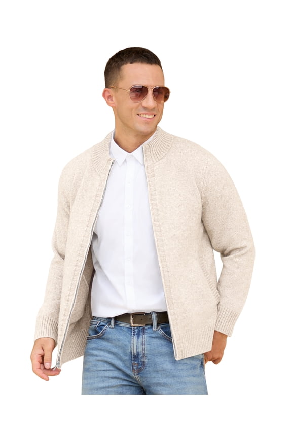 Mens Full Zip Cardigan Sweater Casual Stand Collar Regular Fit Knit Sweater Fall Winter Ribbed Cardigan