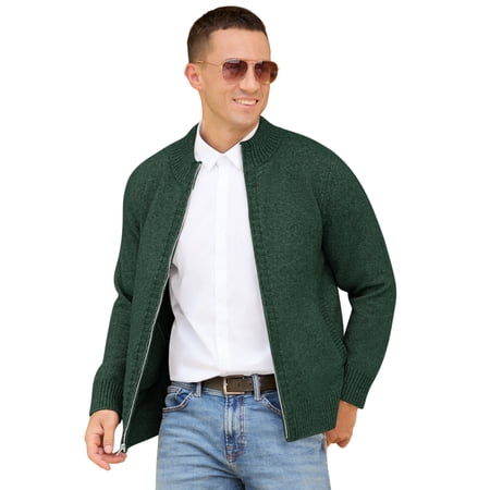 Iceglad Mens Full Zip Cardigan Sweater Casual Stand Collar Regular Fit Knit Sweater Fall Winter Ribbed Cardigan