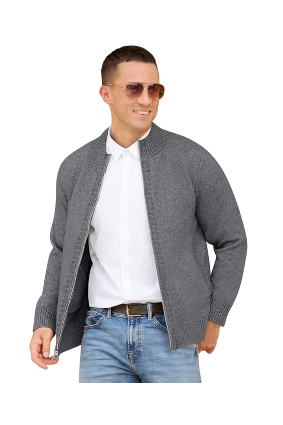 Mens Full Zip Cardigan Sweater Casual Stand Collar Regular Fit Knit Sweater Fall Winter Ribbed Cardigan