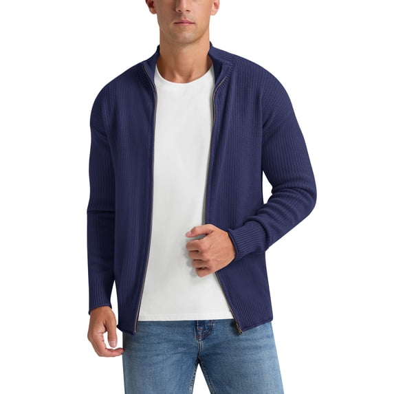 Iceglad Men's Knit Cardigan Sweater Full Zip Mock Neck Ribbed Long Sleeve Lightweight Knit Jacket