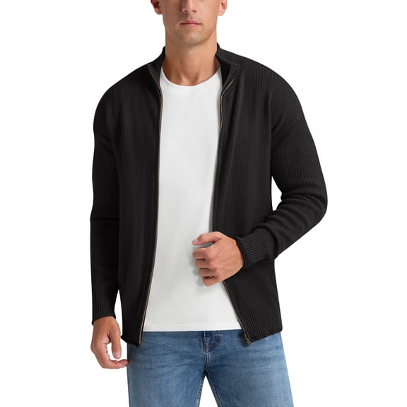 Iceglad Men's Knit Cardigan Sweater Full Zip Mock Neck Ribbed Long Sleeve Lightweight Knit Jacket