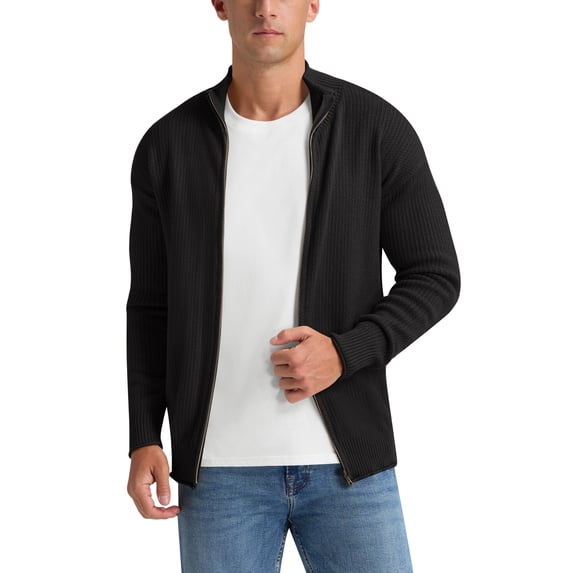 Iceglad Men's Knit Cardigan Sweater Full Zip Mock Neck Ribbed Long Sleeve Lightweight Knit Jacket