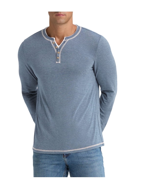 Mens Henley Shirts Long Sleeve T Shirt Fashion Casual Slim V Neck Shirts