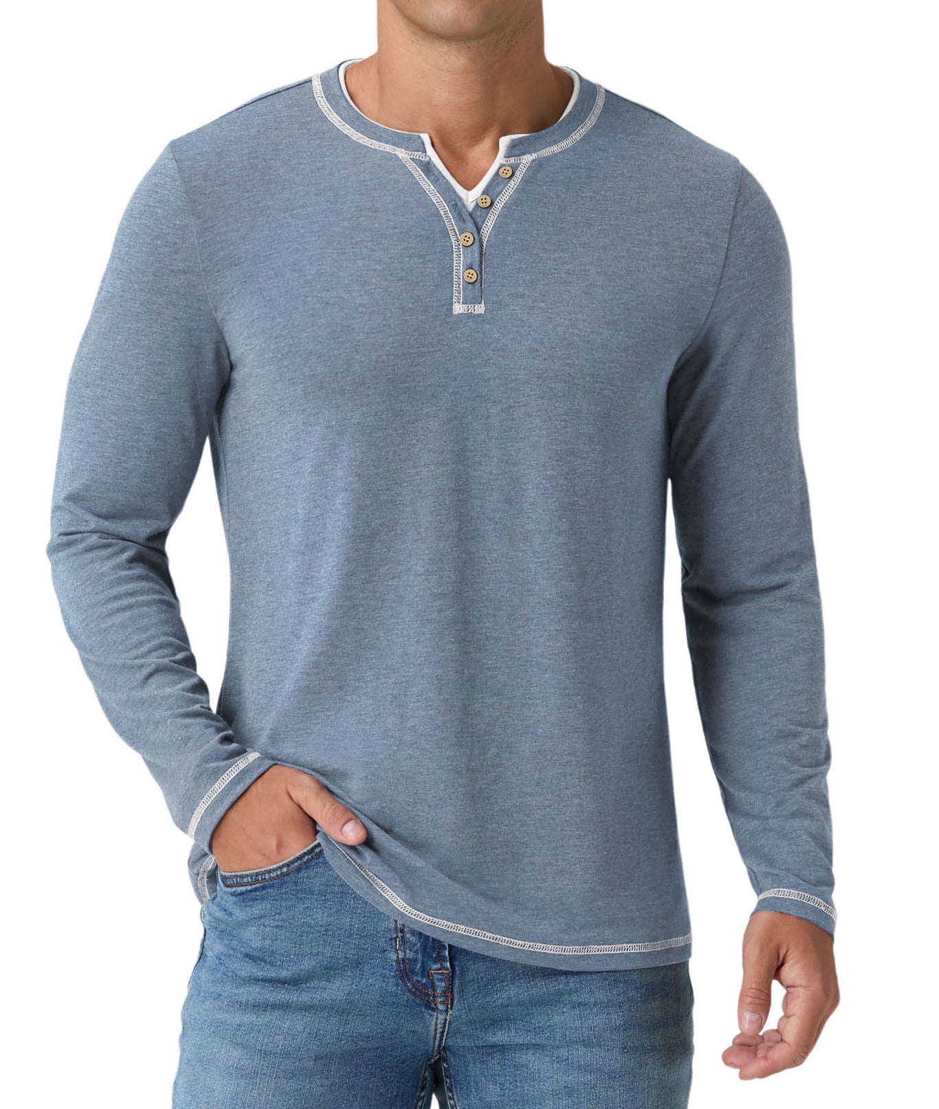 Iceglad Mens Henley Shirts Long Sleeve T Shirt Fashion Casual Slim V