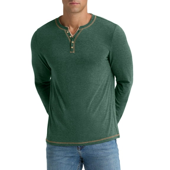 Iceglad Mens Henley Shirts Long Sleeve T Shirt Fashion Casual Slim V Neck Shirts