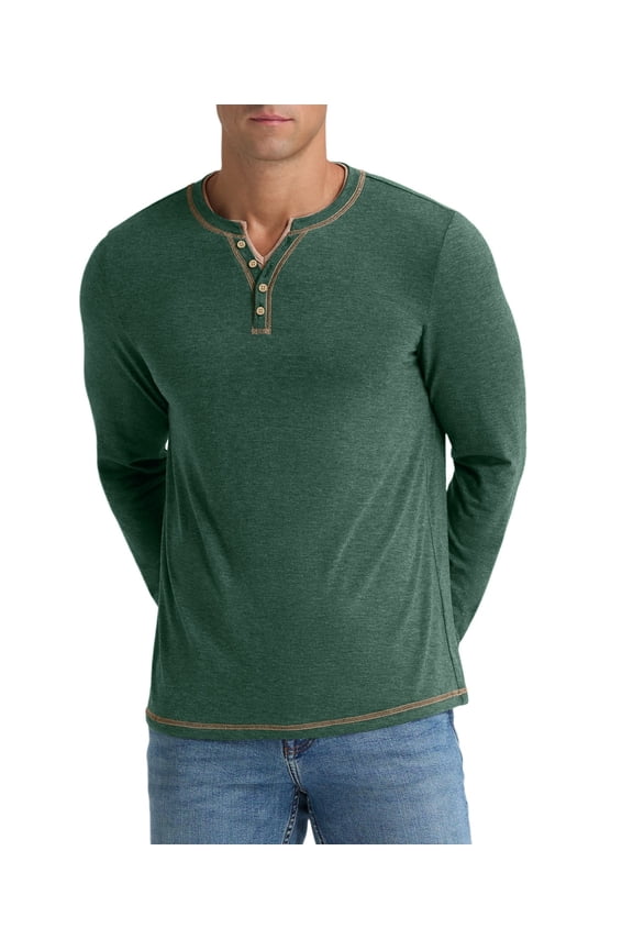 Mens Henley Shirts Long Sleeve T Shirt Fashion Casual Slim V Neck Shirts