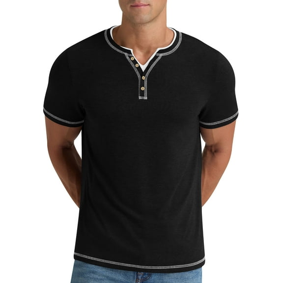 Iceglad Mens Henley Shirts Short Sleeve T Shirt Fashion Casual Slim V Neck Shirts