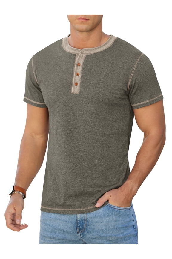 Mens Henley Short Sleeve T-Shirt Cotton Lightweight Button T-Shirts Basic Casual Shirts Dark Grey S