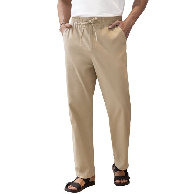 Iceglad Mens Cotton Linen Pants Elastic Waist Lightweight Drawstring