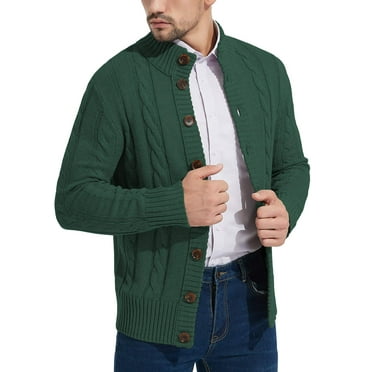 Iceglad Mens Long Sleeve Stand Collar Cardigan Sweaters Button Down Cable Knitted Sweater