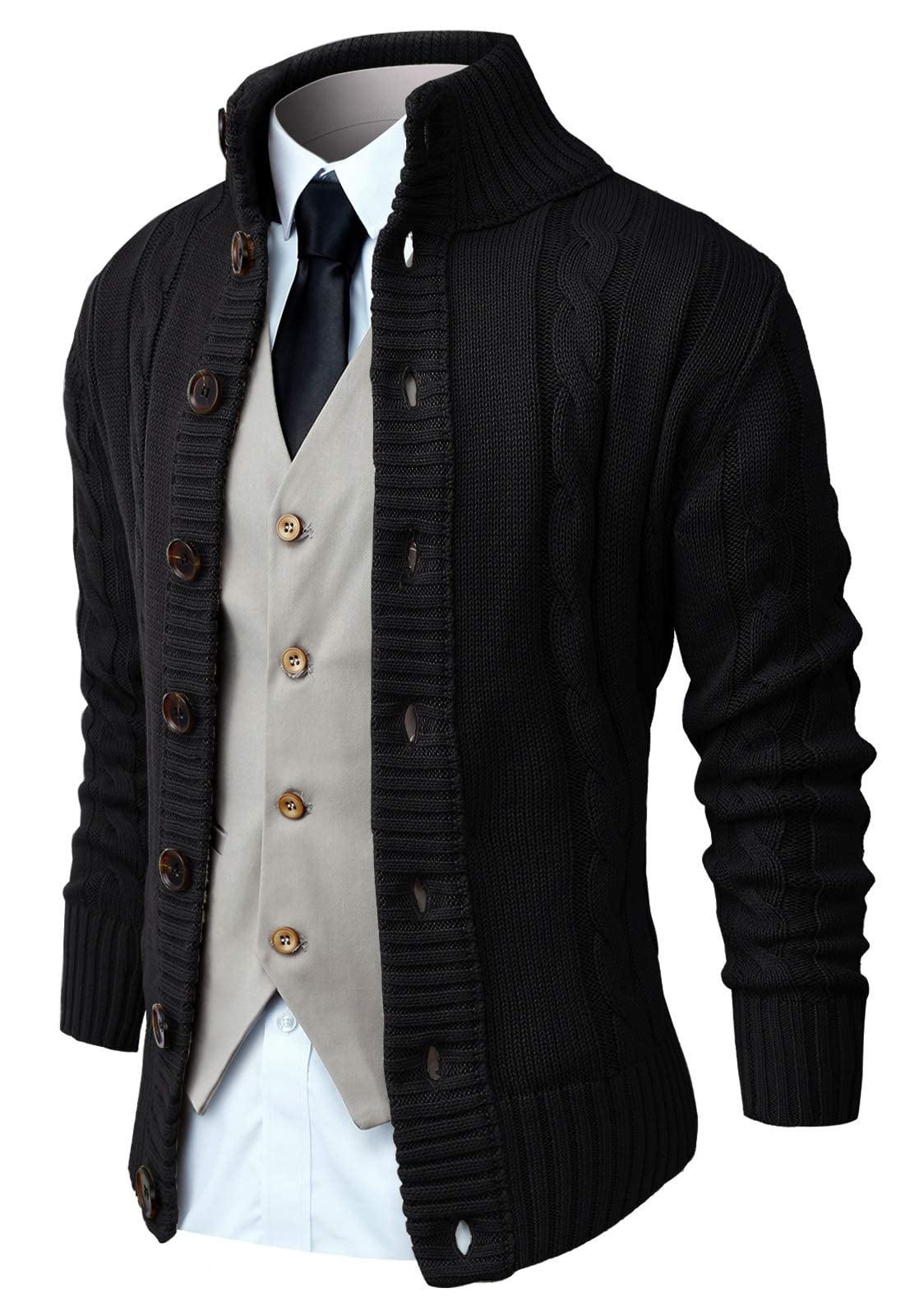 Iceglad Mens Long Sleeve Stand Collar Cardigan Sweaters Button Down ...