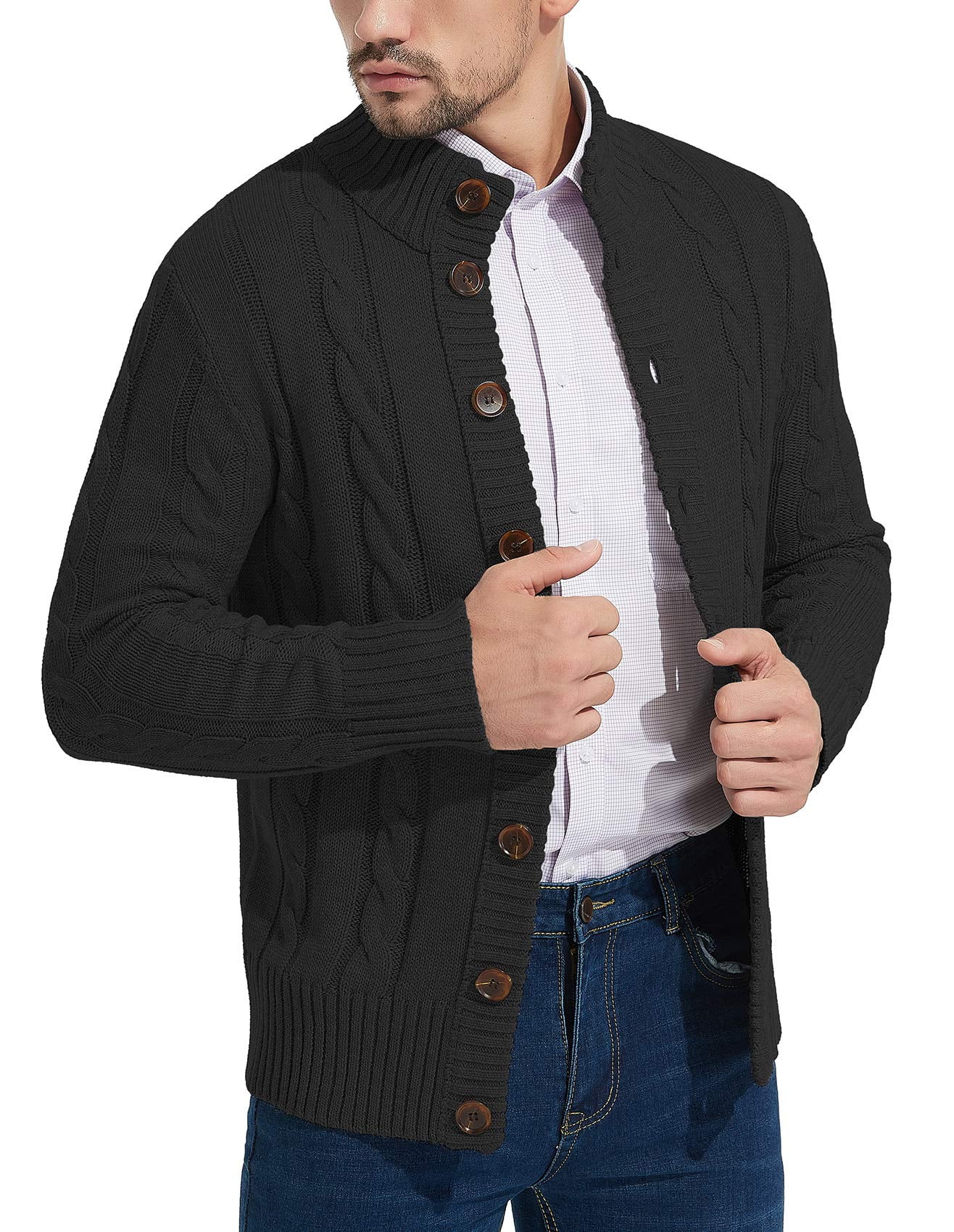 Iceglad Mens Long Sleeve Stand Collar Cardigan Sweaters Button Down ...