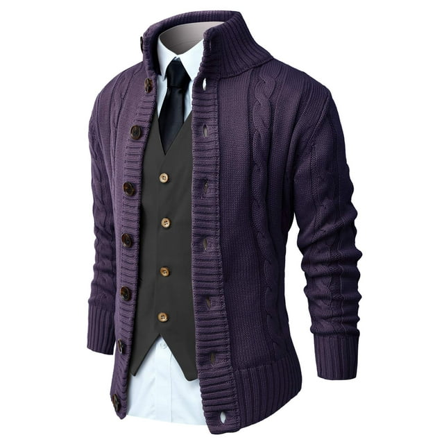 Iceglad Mens Long Sleeve Stand Collar Cardigan Sweaters Button Down