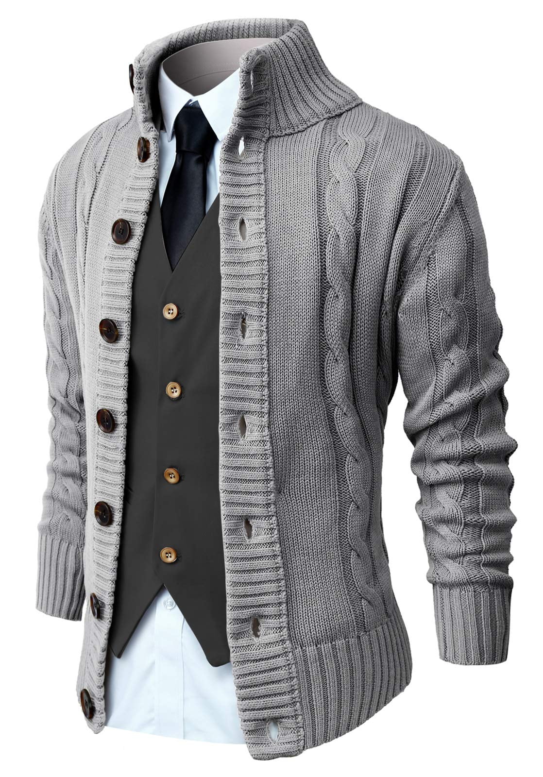 Iceglad Mens Long Sleeve Stand Collar Cardigan Sweaters Button Down ...