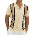 thumbnail image 1 of Iceglad Mens Polo Shirts Vintage Striped Knitting Short Sleeves Button Down Golf Shirts, 1 of 10