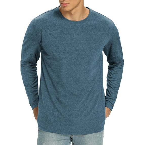 Iceglad Mens Premium Cotton Fashion Casual Crew Neck Long Shirts