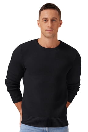 Men's Classic Crewneck Pullover Sweater with Ribbing Edge, Soft Lightweight Knitwear, Black-XL
