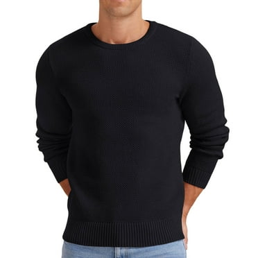 Iceglad Mens Pullover Sweater Soft Lightweight Casual Classic Crewneck Knitwear Sweaters with Ribbing Edge Black-l