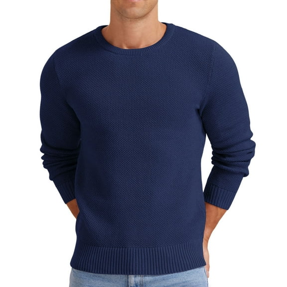 Iceglad Mens Pullover Sweater Soft Lightweight Casual Classic Crewneck Knitwear Sweaters with Ribbing Edge Blue-Xl